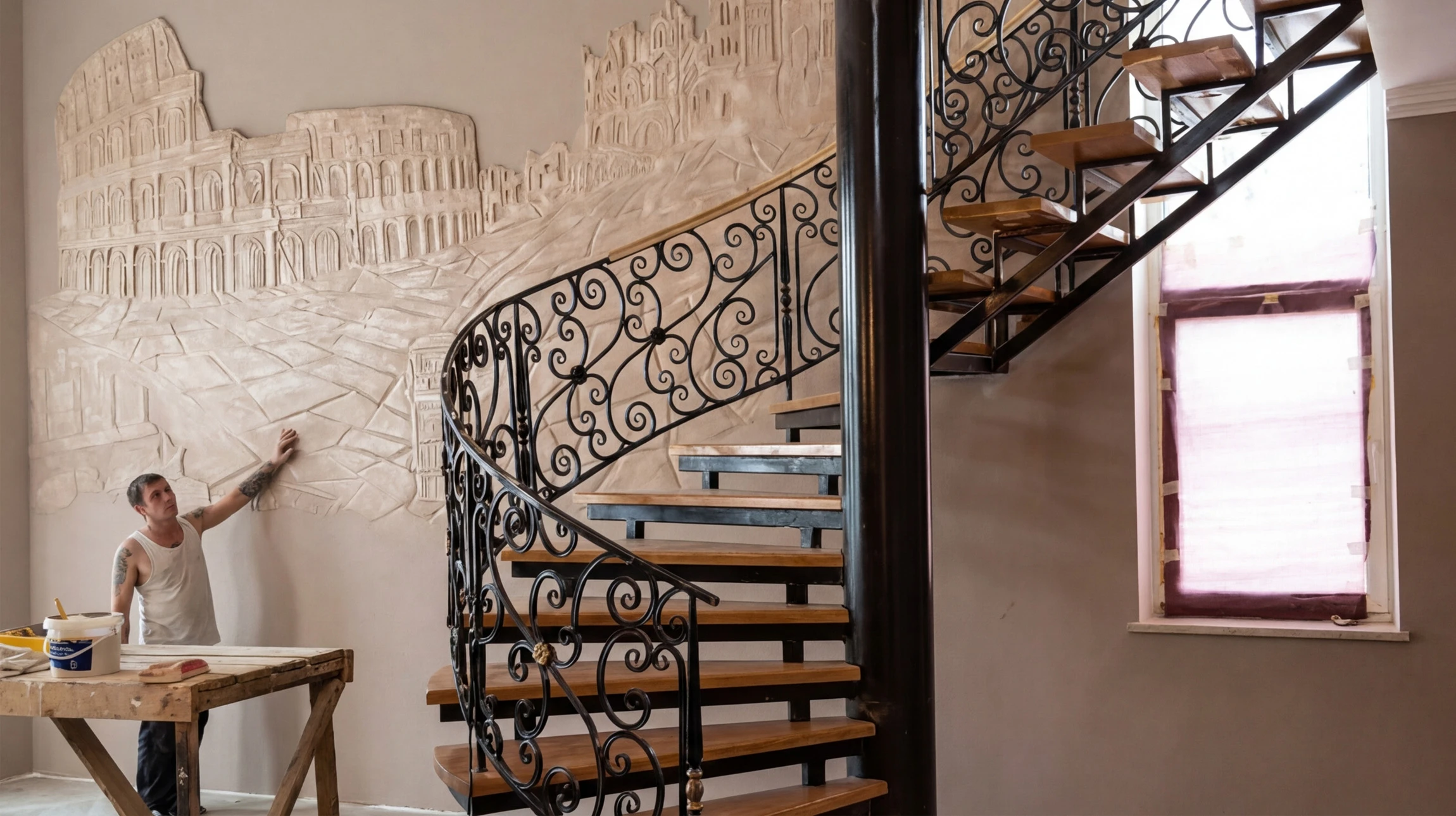 Gros plan d'un plafond suspendu en plaques de plâtre blanc fraîchement installé, avec un jeu de lumière douce mettant en évidence la texture lisse et les finitions épurées. La perspective montre clairement la qualité professionnelle de la pose et l'effet de relief créé par la structure du faux plafond.